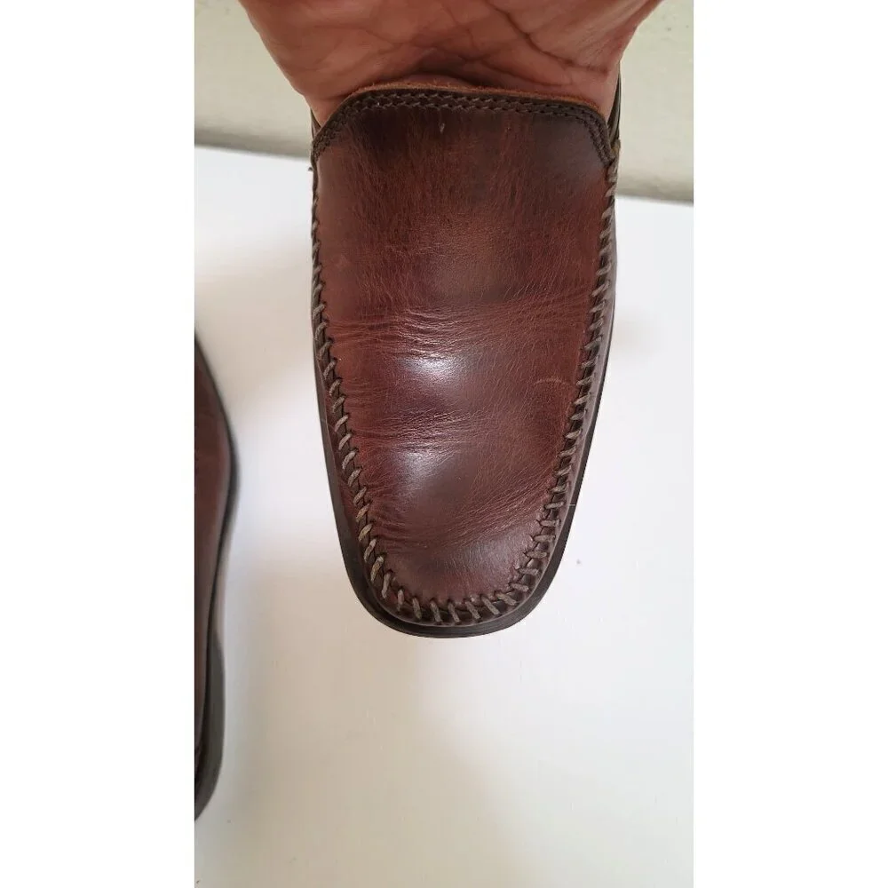 Johnston & Murphy Leather Loafers Mens 9.5M Brown Mahogany Slip On Moc Toe Shoes